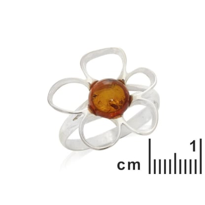 Ring with natural cognac amber from the Baltic Sea, in 925 rhodium-plated silver