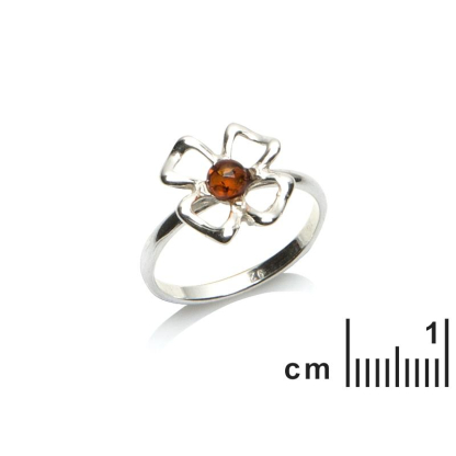 Anillo con ámbar coñac natural del mar Báltico, en plata 925 rodiada.