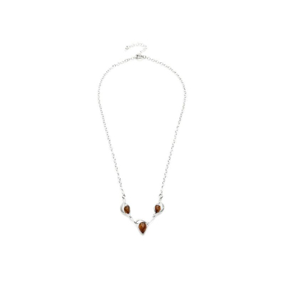 Doğal konyak kehribarlı yaprak kolye, 925 ayar rodyum kaplama gümüş, 41+4 cm