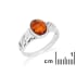 Chevalière avec ambre cognac naturel rond, en argent rhodié 925