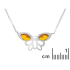 Vlinderketting met natuurlijk cognac-amber, 925 rhodium-geplateerd zilver, 40+5 cm