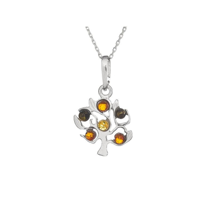 Boomhanger met natuurlijke veelkleurige barnsteen, in 925 gerhodineerd zilver