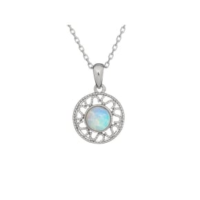 Pendentif avec opale blanche naturelle d'Australie ronde, en argent rhodié 925