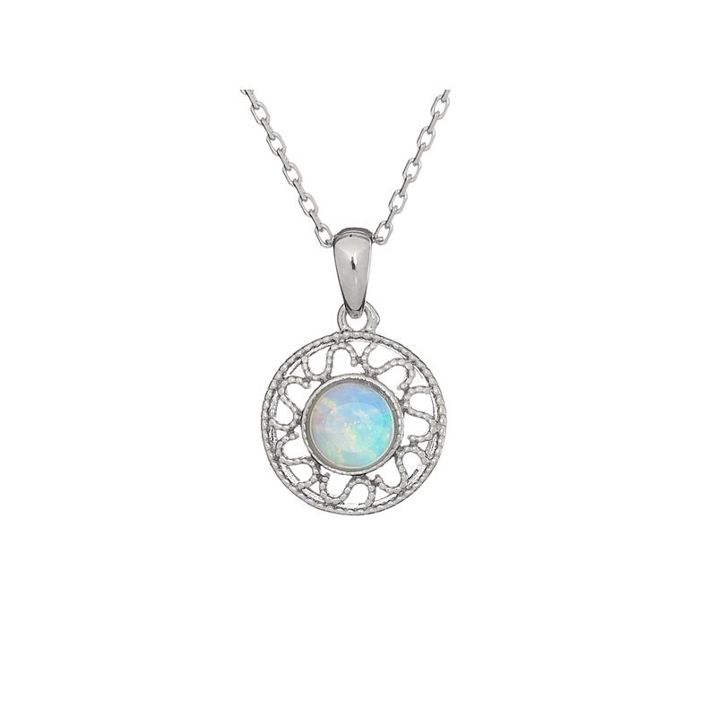Hanger met natuurlijke ronde Australische witte opaal, in 925 gerhodineerd zilver