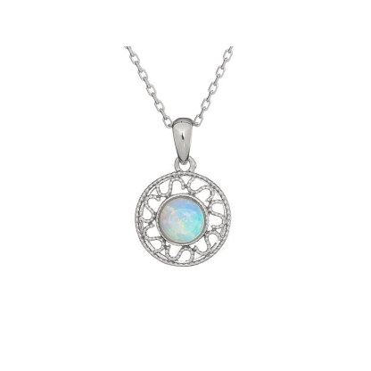 Anhänger mit natürlichem runden australischen weißen Opal, in 925 rhodiniertem Silber