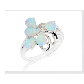 Multi-stone ring with drop-shaped Australian white opal, 925 rhodium-plated silver