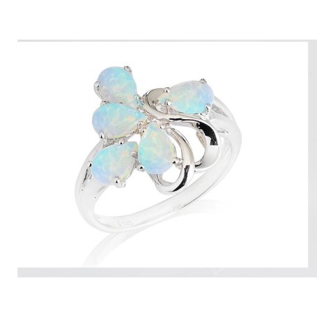 Multi-stone ring with drop-shaped Australian white opal, 925 rhodium-plated silver