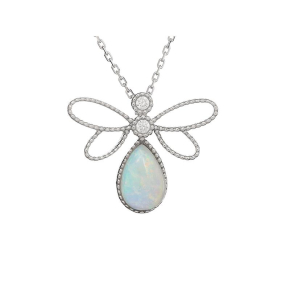 Ciondolo a forma di farfalla con opale naturale e zirconio, in argento 925 rodiato