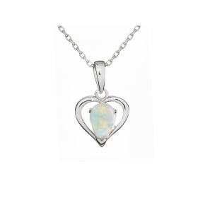 Pendentif cœur avec opale blanche naturelle, en argent rhodié 925