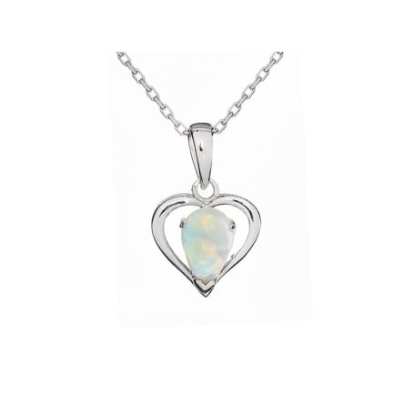 Pendentif cœur avec opale blanche naturelle, en argent rhodié 925