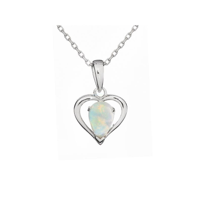 Hartvormige hanger met natuurlijke witte opaal, in 925 gerhodineerd zilver
