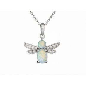 Pendentif abeille avec opale naturelle et zirconium, en argent rhodié 925