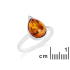 Bague goutte avec ambre cognac naturel, en argent rhodié 925
