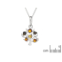 Tree pendant with natural multi-colored amber, in 925 rhodium-plated silver