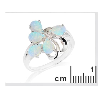 Bague multipierres avec opale blanche d'Australie en goutte, argent rhodié 925