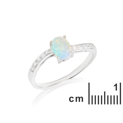 Inel cu opal oval și oxid de zirconiu, din argint 925 placat cu rodiu