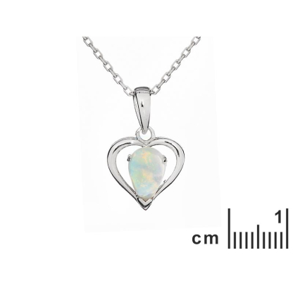 Herzanhänger mit natürlichem weißen Opal, in 925 rhodiniertem Silber