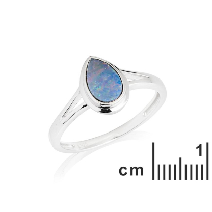 Ring met druppelvormig Australisch blauw opaal doublet, in 925 gerhodineerd zilver