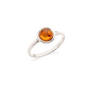 Bague avec ambre cognac naturel de la mer Baltique rond, en argent rhodié 925