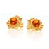 Clous d'oreilles soleil avec ambre cognac naturel, en argent 925 doré