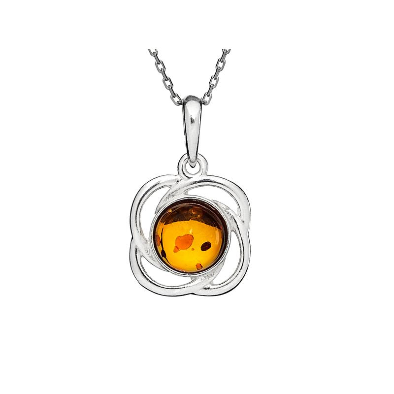 Colgante con ámbar natural de coñac, plata 925 bañada en rodio