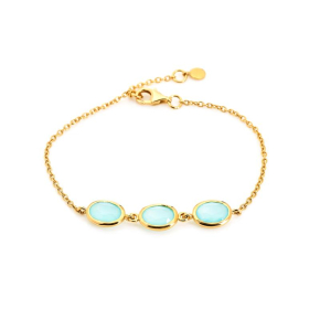 Pulseira com calcedônia azul, 925 douradoprata, 16+2 cm