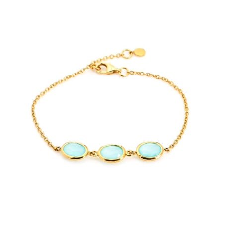 Pulseira com calcedônia azul, 925 douradoprata, 16+2 cm
