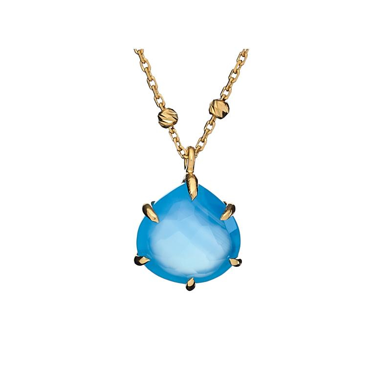 Necklace with natural blue chalcedony, 925 gold platedsilver, 42+3 cm