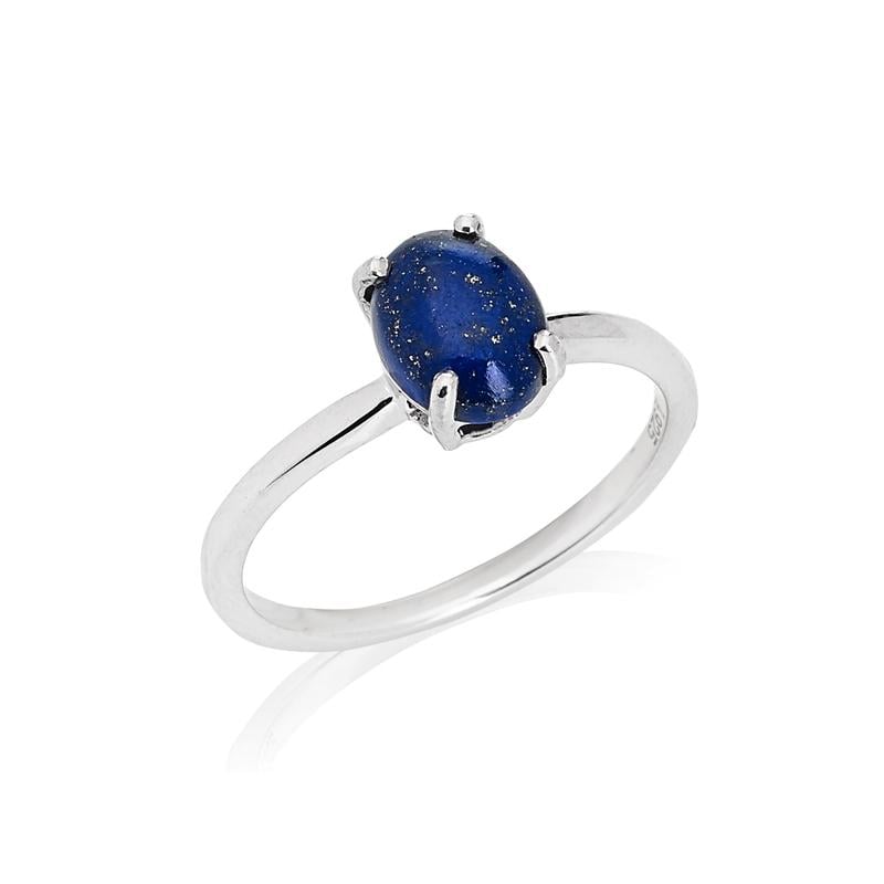 Bague avec lapis-lazuli bleu naturel ovale, en argent rhodié 925