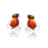 Clous d'oreilles avec ambre multicolore naturel en goutte, en argent rhodié 925