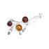 Brooch with natural cognac amber from the Baltic Sea round, in rhodium-plated 925 silver