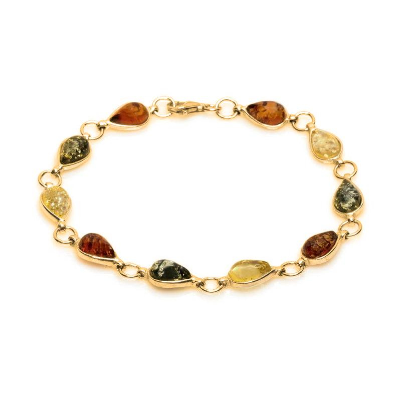 Armband aus mehrfarbigem Bernstein, 925 Silber gold, 18 cm