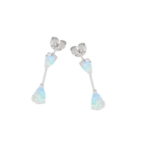 Boucles d'oreilles pendantes avec opale blanche ovale, en argent rhodié 925