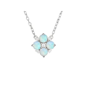 Ketting met ronde witte opaal, in rhodiumgeplateerde 925 zilver, 42 + 3 cm