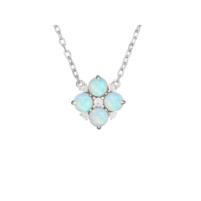 Yuvarlak beyaz opal, rodyum kaplamalı 925 gümüş kolye, 42 + 3 cm