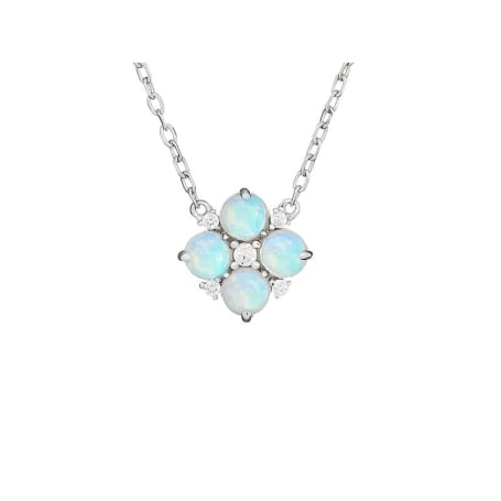 Collana con opale bianco rotondo, in argento 925 placcato in rodio, 42 + 3 cm
