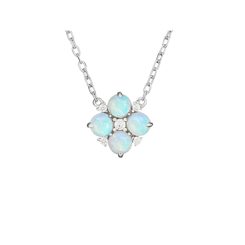 Colier cu opal alb rotund, placat cu rodiu, argint 925, 42 + 3 cm