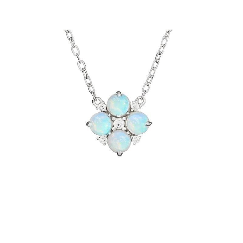 Halskette mit rundem weißen Opal, in rhodiumbeschichtetem 925 Silber, 42 + 3 cm