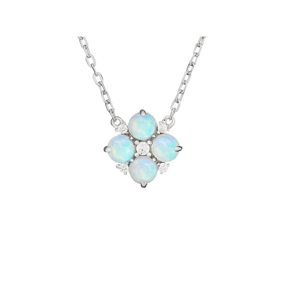Necklace with round white opal, in rhodium-plated 925 silver, 42 + 3 cm