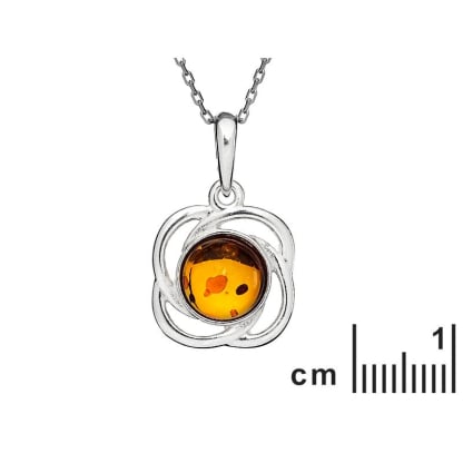 Ciondolo con ambra naturale di cognac, argento 925 placcato in rodio