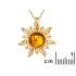 Pandantiv solar cu chihlimbar natural de cognac, în argint din 925 aurit