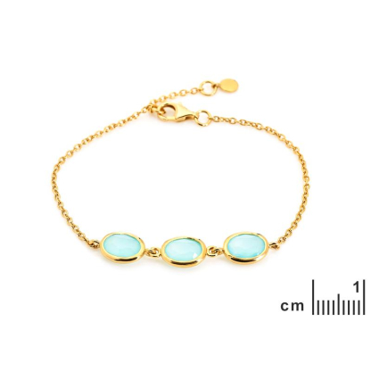 Pulseira com calcedônia azul, 925 douradoprata, 16+2 cm