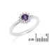 Ring with round amethyst and zirconium oxide, in rhodium-plated 925 silver