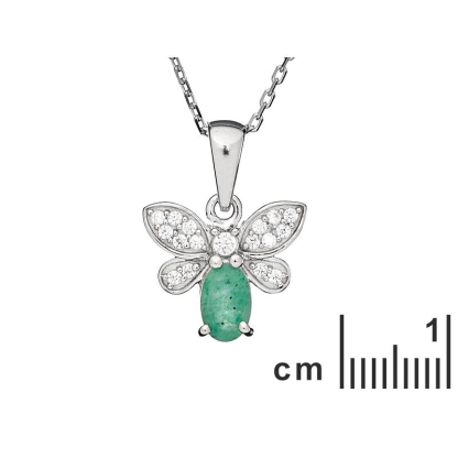 Kolye ucu aventurin ve zirkonyum, rodyum kaplamalı gümüş 925, çapı 1,5x1+0,8 cm
