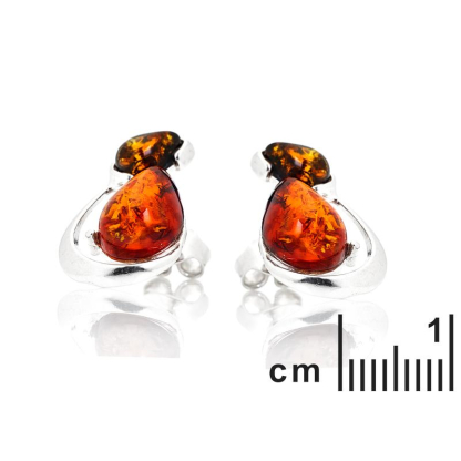 Clous d'oreilles avec ambre multicolore naturel en goutte, en argent rhodié 925
