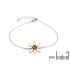 Bracelet fleur avec ambre cognac naturel, en argent rhodié 925, longueur 16+3 cm