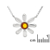 Collana di fiori con ambra naturale di cognac, in argento 925 placcato di rodio, lunghezza 41+5 cm