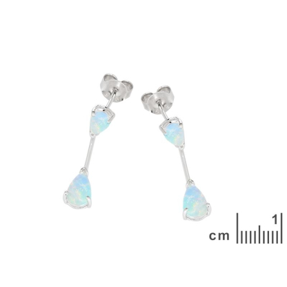 Hängende Ohrringe mit ovalem weißem Opal, aus rhodiumbeschichtetem 925er Silber