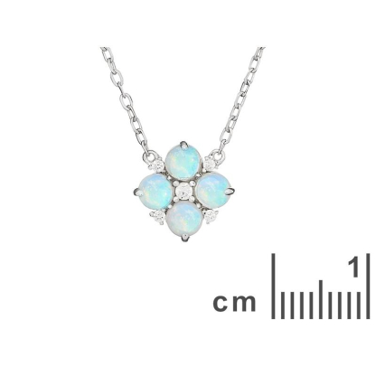 Necklace with round white opal, in rhodium-plated 925 silver, 42 + 3 cm