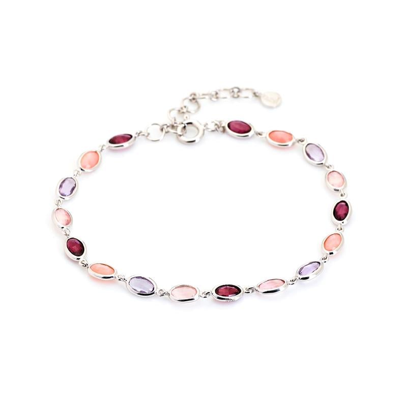 Bracciale in multipietra multicolore ovale naturale, argento rodiato 925, 3x5 mm
